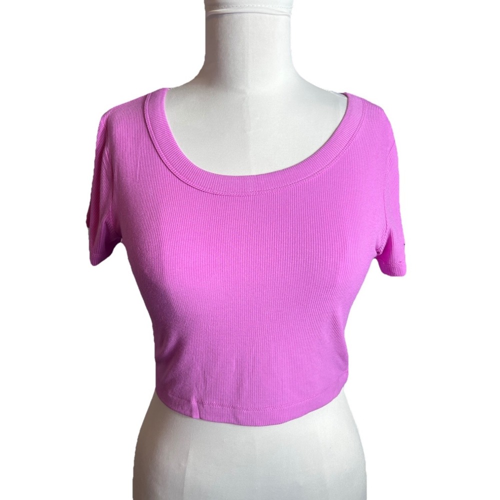 Zenana Women Orchid Pink Ribbed Scoop Neck Short Sleeve Crop Top RRT-8492A5 M